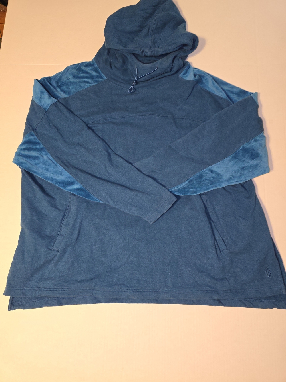 Free People Movement Latitude Oversized Velour Hoodie Tie Cord Hem Blue Medium